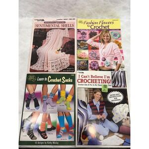 Vintage Crochet Pattern Booklets Lot of 4 Leisure Arts Socks Flowers Afghans